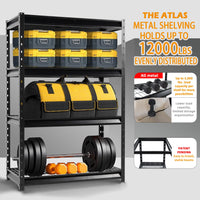 Shuntong The Atlas Shelving 48" W Heavy Duty Garage Shelving Unit Load 12000 Lbs, Metal Wire Deck Shelves for Storage 48" W x 24" D x 72" H, Black