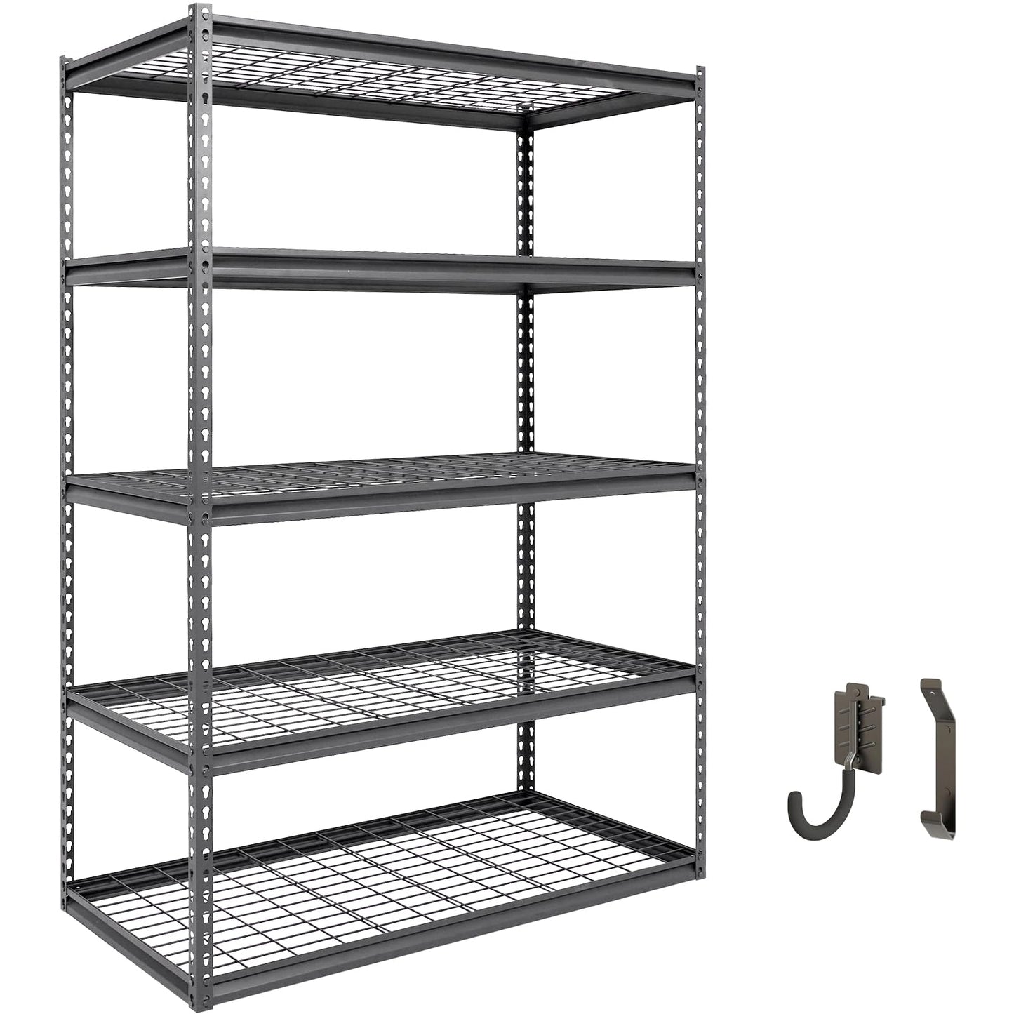 Shuntong The Atlas Shelving 48 W x 24 D x 72 H Adjustable Garage Storage Shelves Load 4000 lbs, 5 Tier Heavy Duty Wire Deck Shelving Unit, Dark Grey