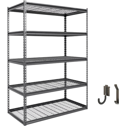 Shuntong The Atlas Shelving 48 W x 24 D x 72 H Adjustable Garage Storage Shelves Load 4000 lbs, 5 Tier Heavy Duty Wire Deck Shelving Unit, Dark Grey