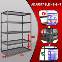 Shuntong The Atlas Shelving 48 W x 24 D x 72 H Adjustable Garage Storage Shelves Load 4000 lbs, 5 Tier Heavy Duty Wire Deck Shelving Unit, Dark Grey