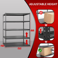 The Atlas 48 W x 24 D x 72 H Heavy Duty Storage Shelves Load 3250 Lbs, 5 Tier Metal Garage Laminated Board Shelving Unit, Black