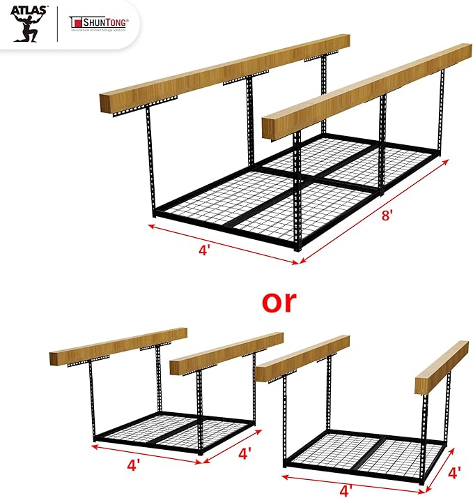 Atlas Rack Helper Atlas Pro 4 x 8 ft Overhead Garage Storage Rack, Ultra Duty 1250lbs We ...