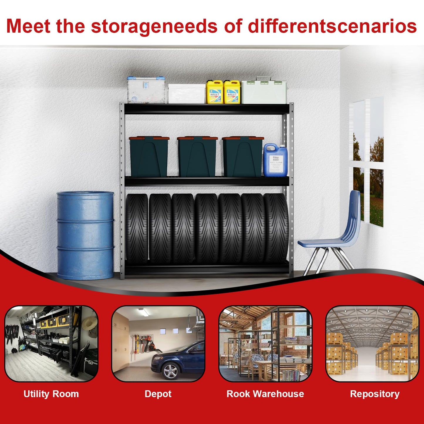 Shuntong The Atlas Shelving 72 H Metal Garage Shelving Unit, 3-Tier Heavy Duty Storage Shelves, 7500 LBS Load Capacity, Industrial Steel Shelf Rack, 77”W x 24”D x 72”H
