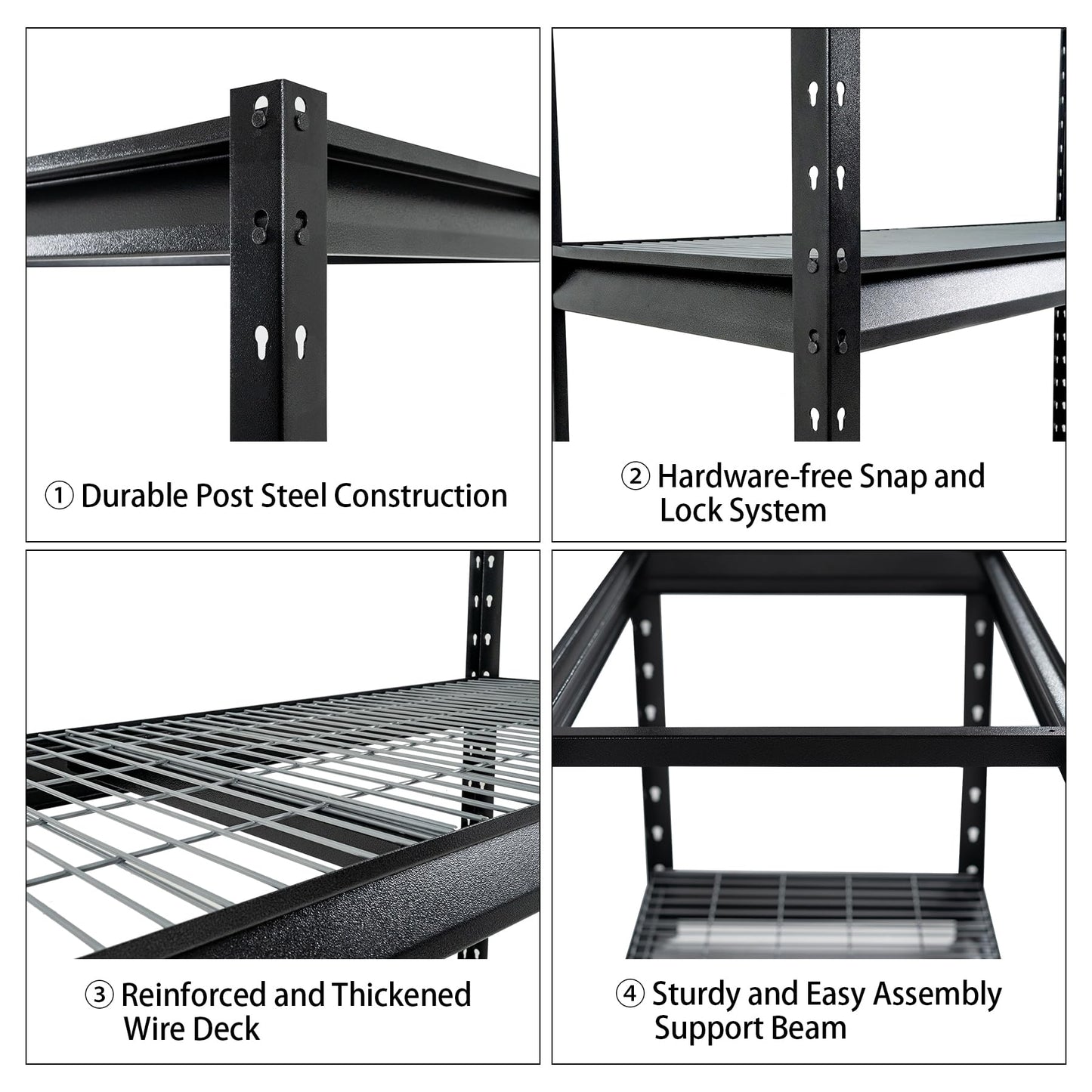 Shuntong The Atlas Shelving 8000 Lbs Heavy Duty Garage Shelving Black 4 Tier Metal Storage Shelves 72"Wx24"Dx72"H