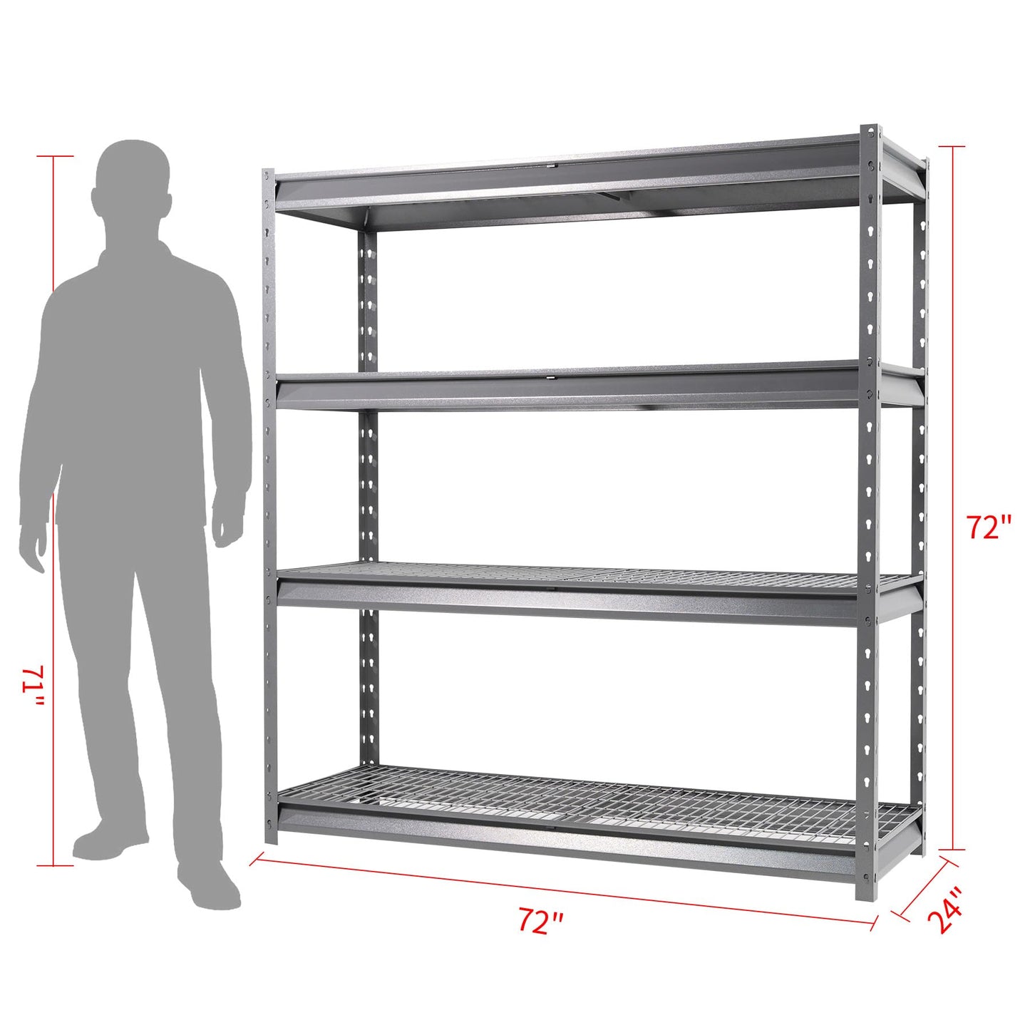 Shuntong The Atlas Shelving 8000 Lbs Heavy Duty Garage Shelving Grey 4 Tier Metal Storage Shelves 72"Wx24"Dx72"H