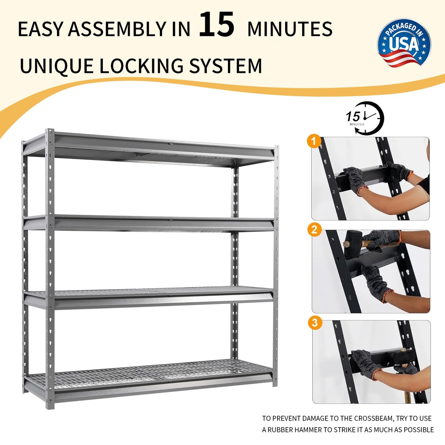 Shuntong The Atlas Shelving 8000 Lbs Heavy Duty Garage Shelving Grey 4 Tier Metal Storage Shelves 72"Wx24"Dx72"H