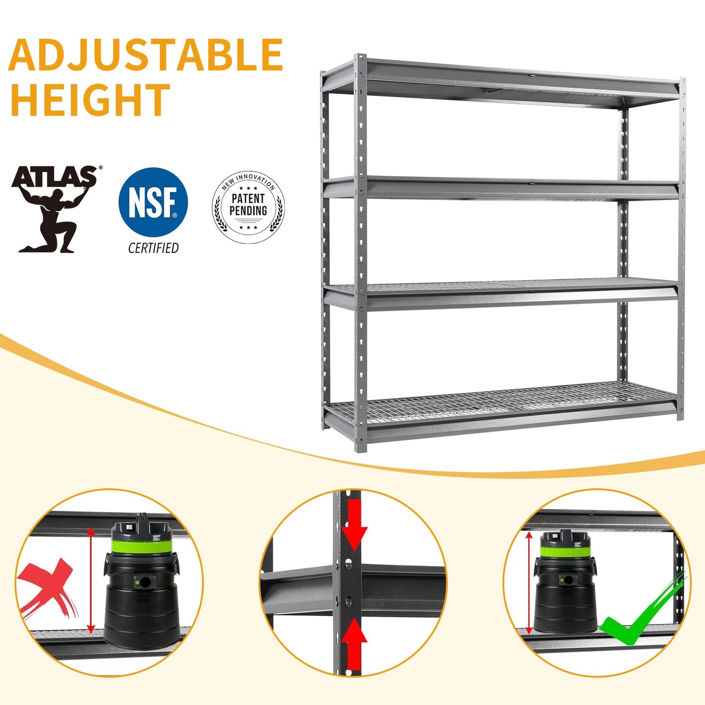 Shuntong The Atlas Shelving 8000 Lbs Heavy Duty Garage Shelving Grey 4 Tier Metal Storage Shelves 72"Wx24"Dx72"H