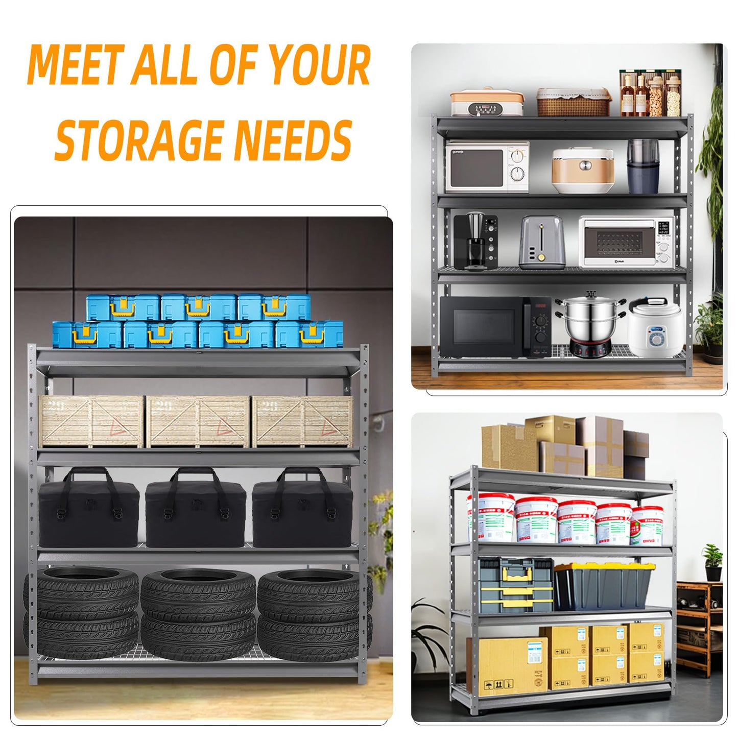 Shuntong The Atlas Shelving 8000 Lbs Heavy Duty Garage Shelving Grey 4 Tier Metal Storage Shelves 72"Wx24"Dx72"H