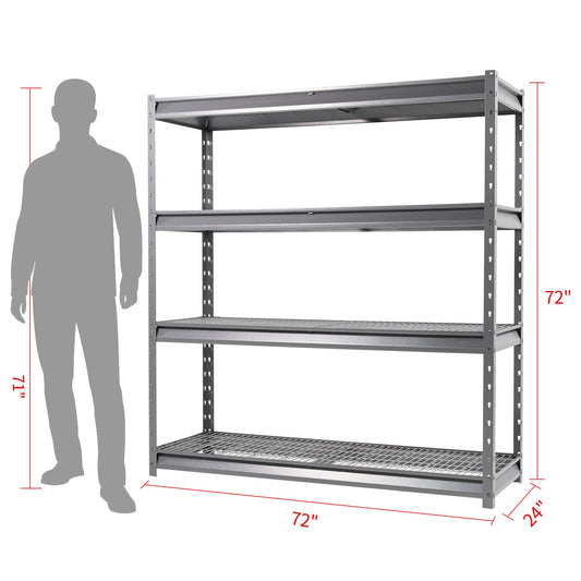 Shuntong The Atlas Shelving 12000 Lbs Heavy Duty Metal Garage Shelving 4 Tier Storage Rack 72"Wx24"Dx72"H Grey