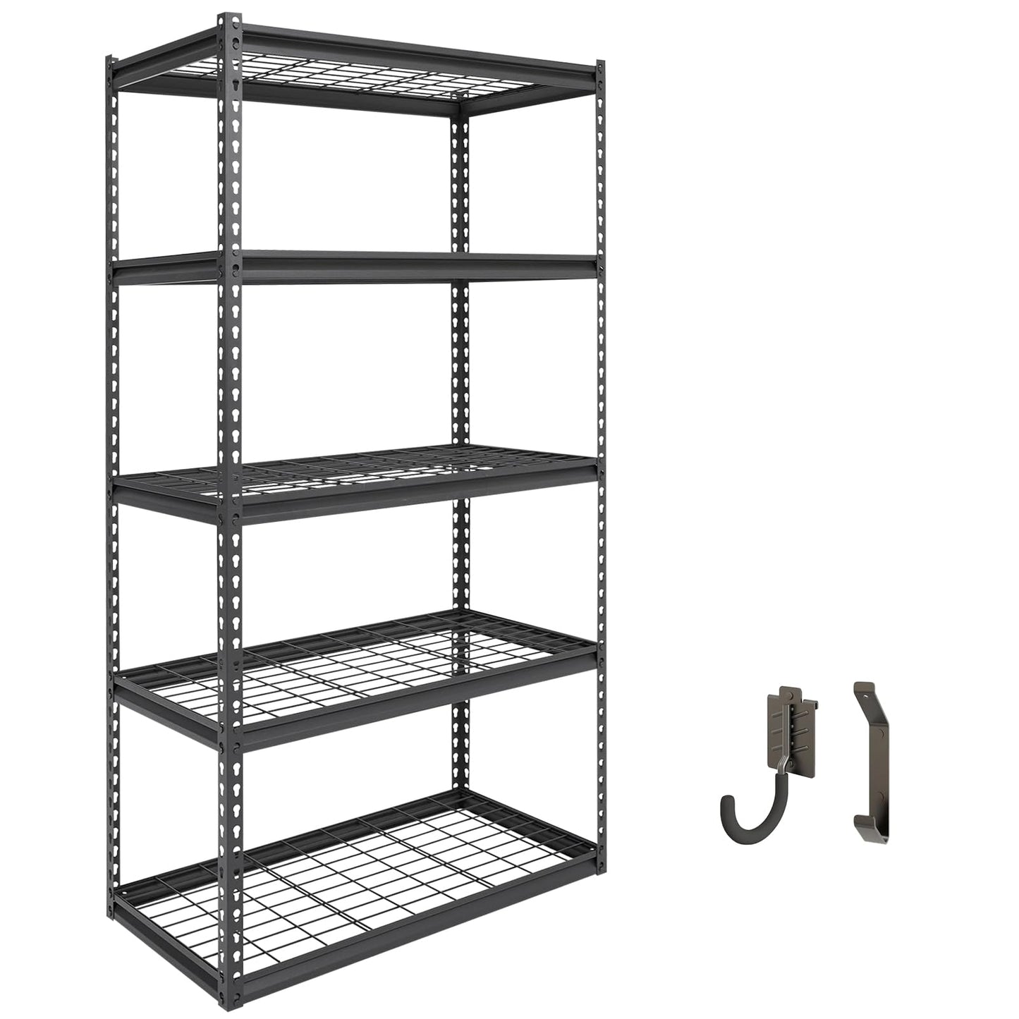 Shuntong The Atlas Shelving 36 W x 18 D x 72 H Adjustable Garage Storage Shelves Load 4000 lbs, 5 Tier Heavy Duty Wire Deck Shelving Unit, Black