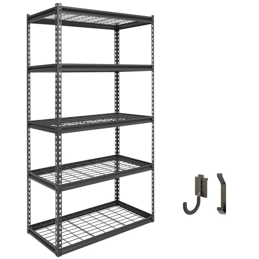 Shuntong The Atlas Shelving 36 W x 18 D x 72 H Adjustable Garage Storage Shelves Load 4000 lbs, 5 Tier Heavy Duty Wire Deck Shelving Unit, Black