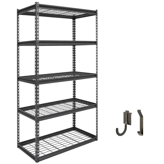 Atlas Shelving 36 W x 18 D x 72 H Adjustable Garage Storage Shelves Load 4000 lbs, 5 Tier Heavy Duty Wire Deck Shelving Unit, Black