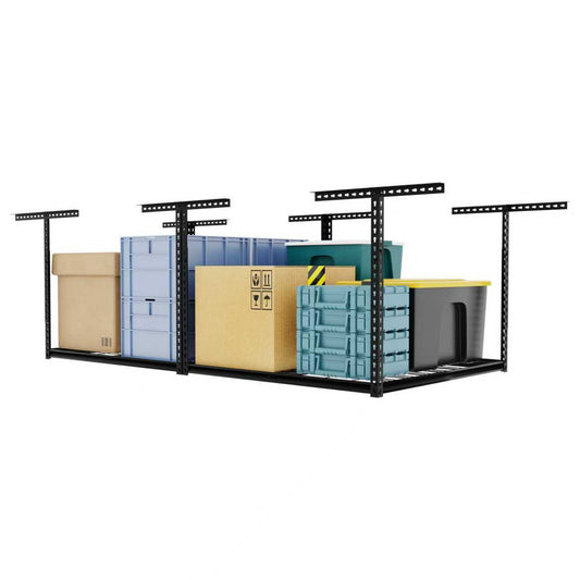 The Atlas 4 x 8 ft Adjustable Height Overhead Garage Storage Rack 900 lbs Heavy Duty Capacity Hammertone Finish
