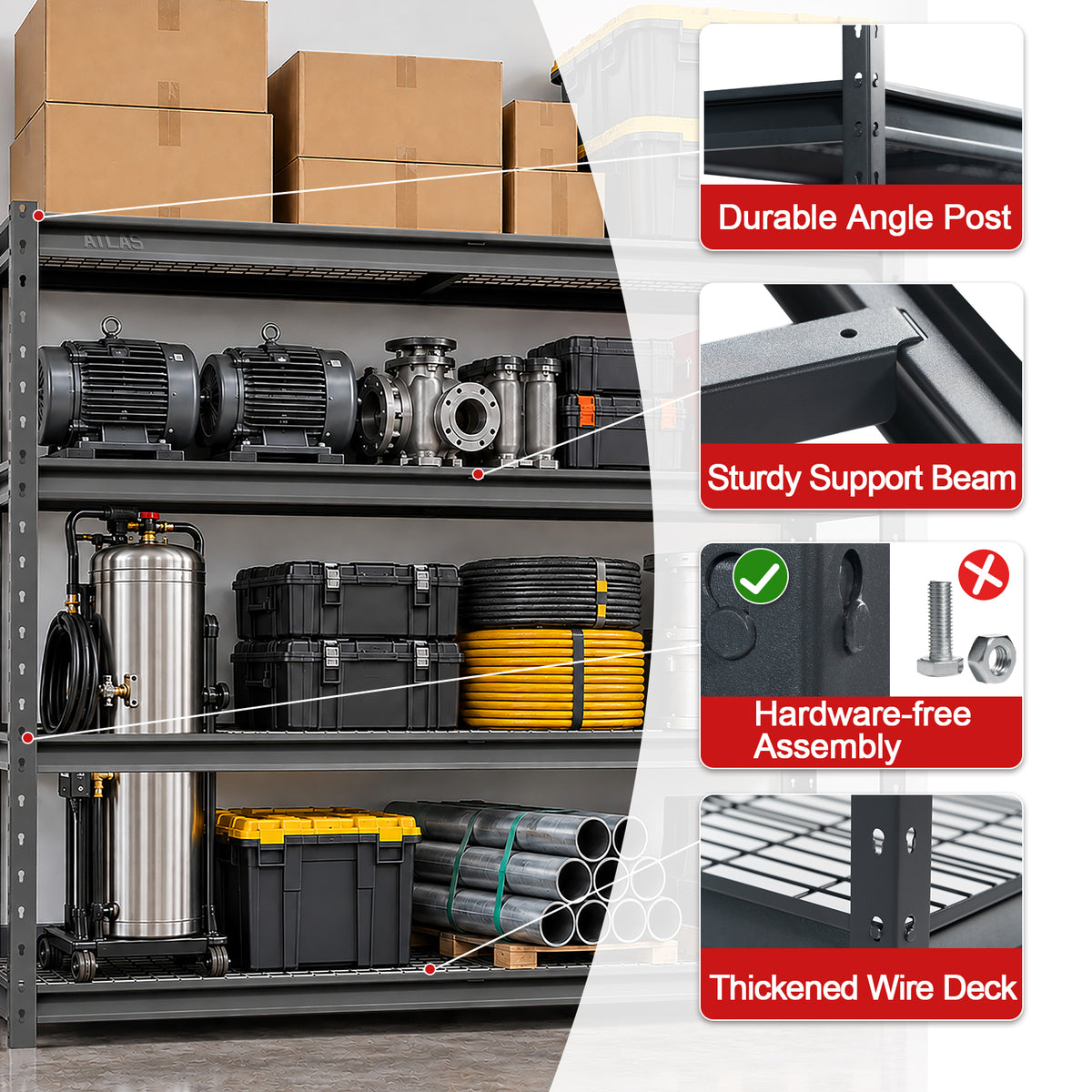 ATLAS 7304K — 77" Ultra-Wide 4-Tier Garage Shelving