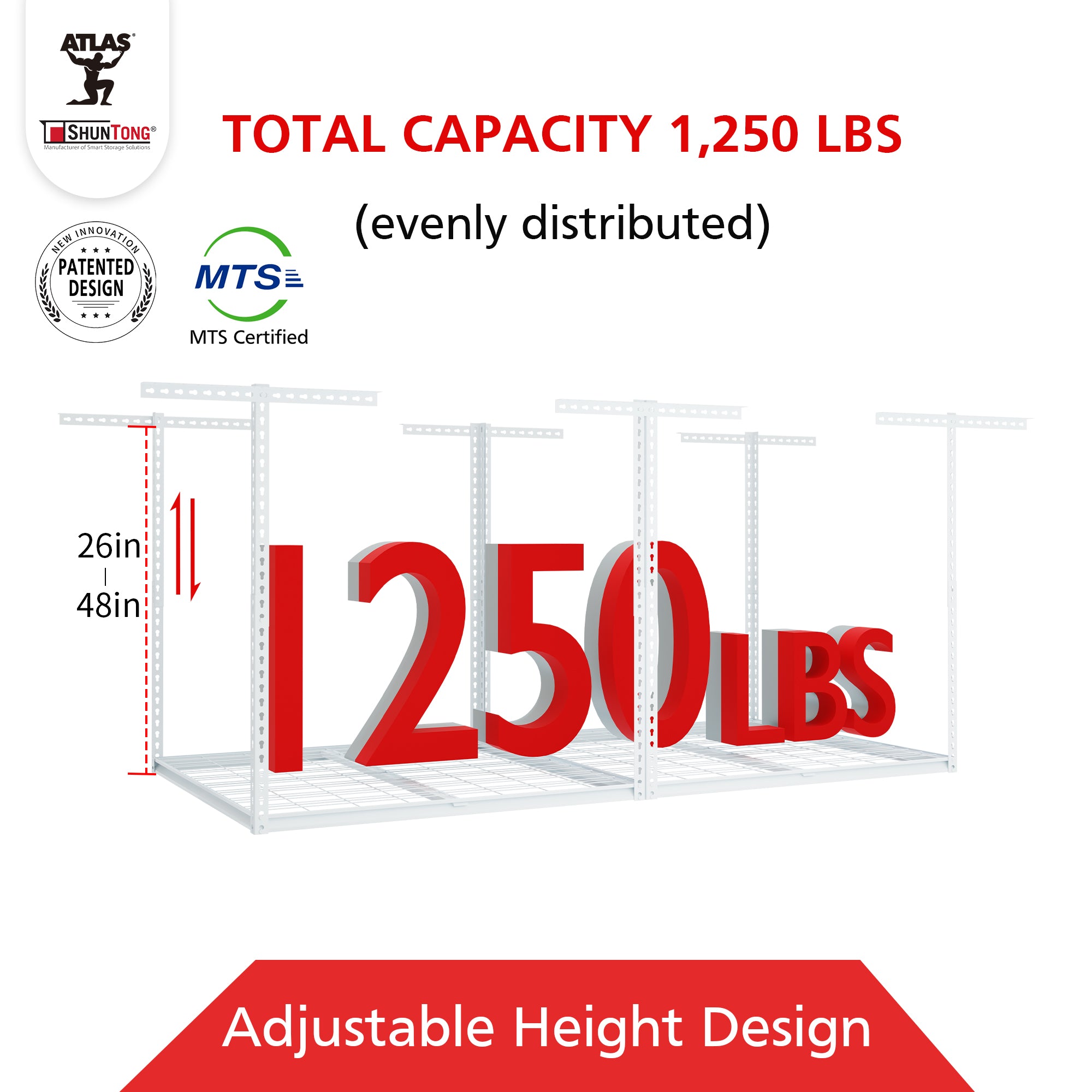 4 X8 Rack Atlas Pro 4 x 8 ft Overhead Garage Storage Rack, Ultra Duty 1250lbs We ...